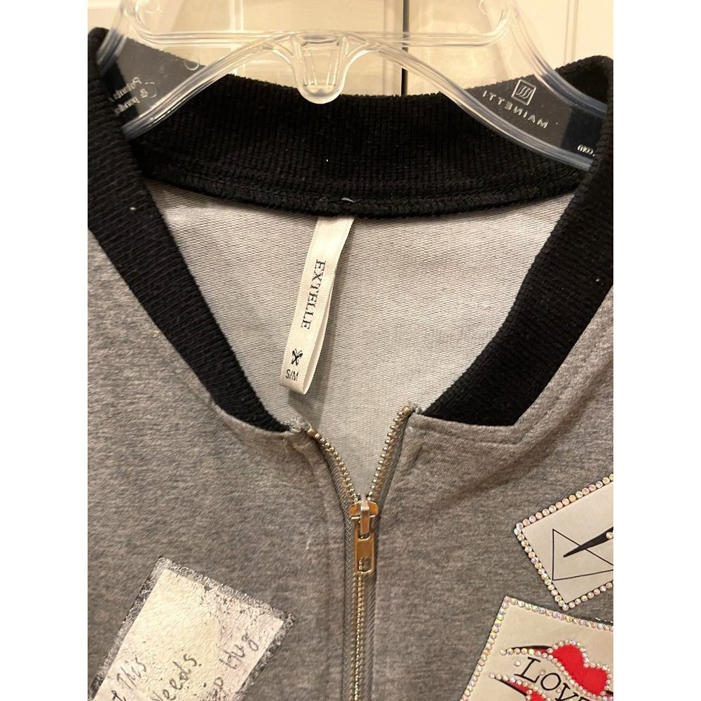 Extelle Houndstooth Zip Up Jacket Size S / M Bling Skull, Cotton Black Gray Rock - Picture 8 of 8